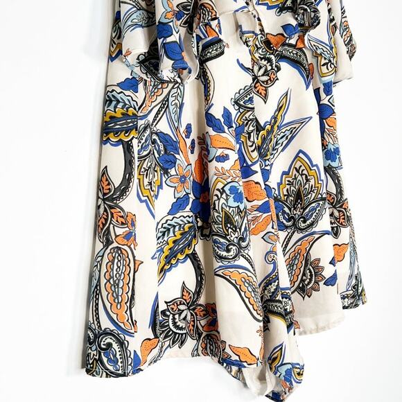 Ark & Co Boho Paisley Floral Print Ruffle Shorts Romper Cream Blue Orange - Picture 12 of 14
